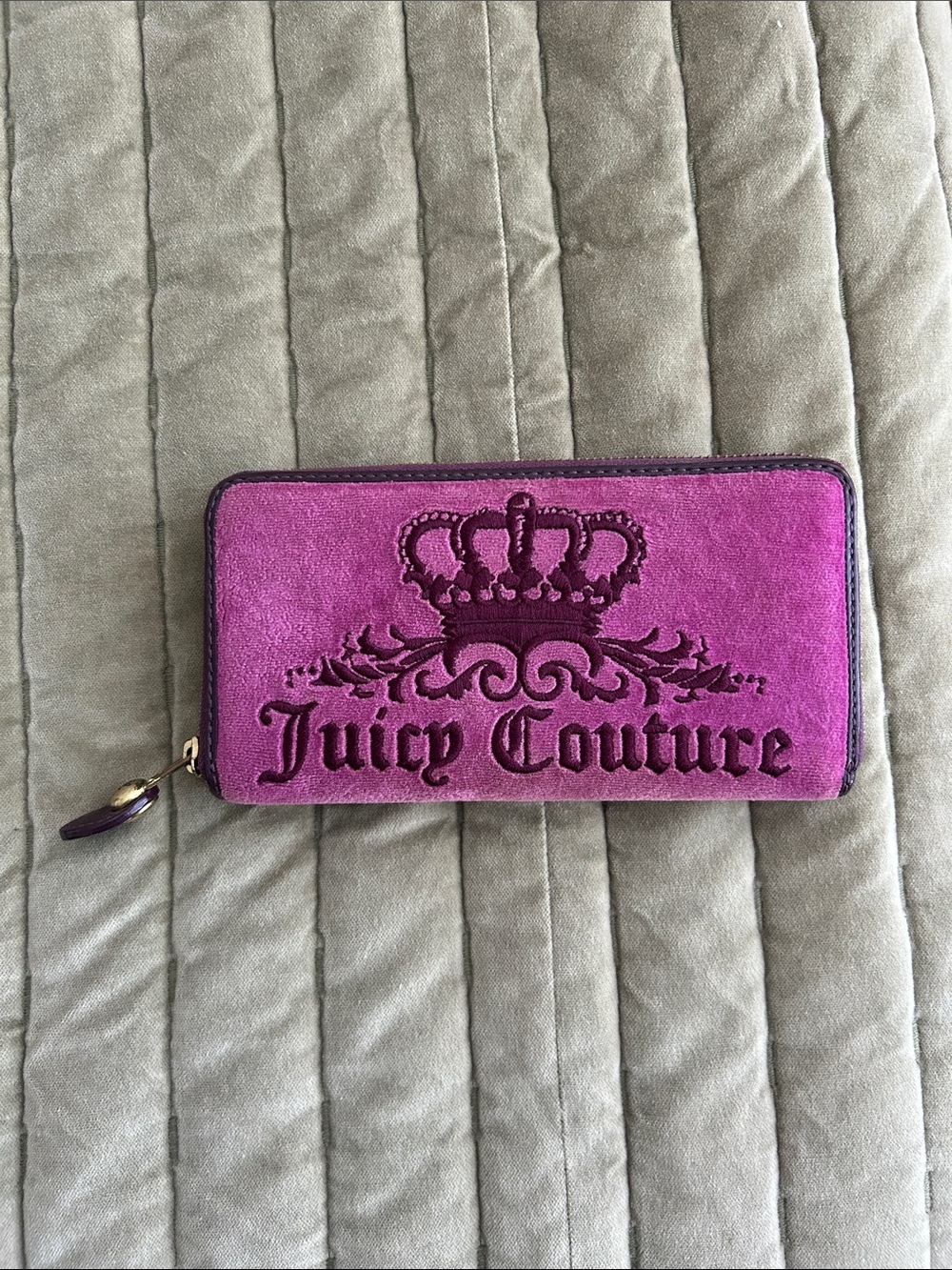 Juicy Couture Purple Suede Zip Wallet with Embossed Crown